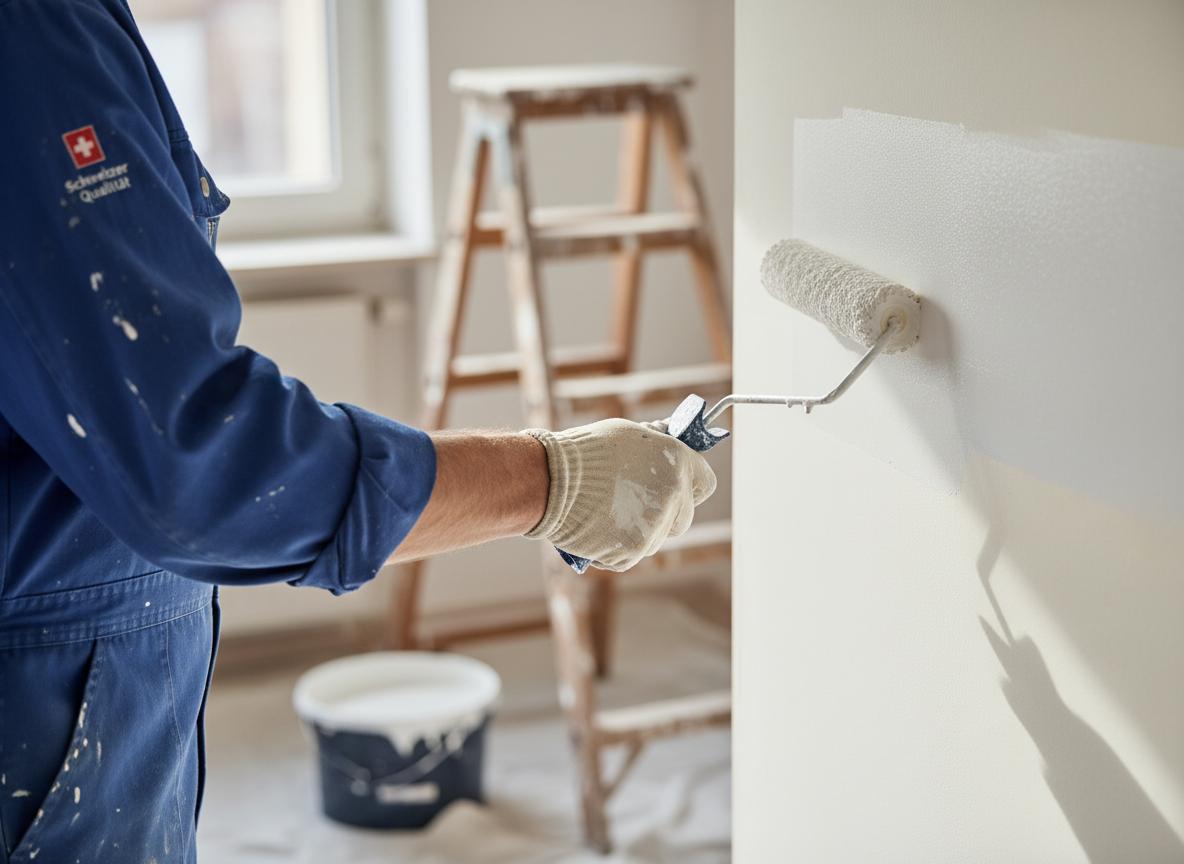 Professioneller Maler streicht eine Wand mit einer Farbrolle